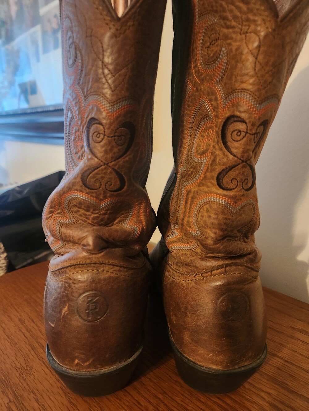 Tony Lama Brown Leather Western Heeled Boots - Picture 2 of 6